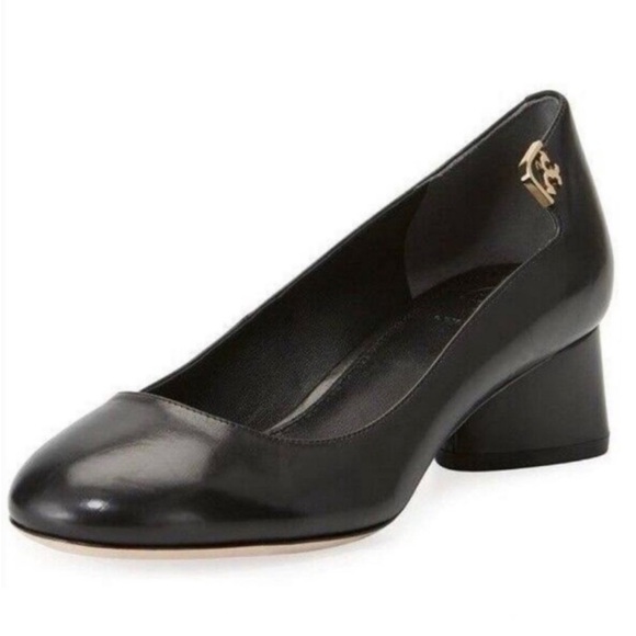 TORY BURCH Elizabeth Black Leather Round Toe Pump2“ Heel Size 7.5 MSRP $425